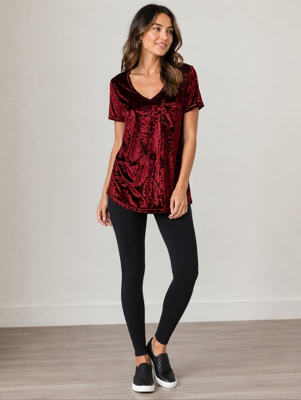 ❤️ NWOT! SPRING + MERCER CRUSHED VELVET LEGGING TEE / TOP, MEDIUM